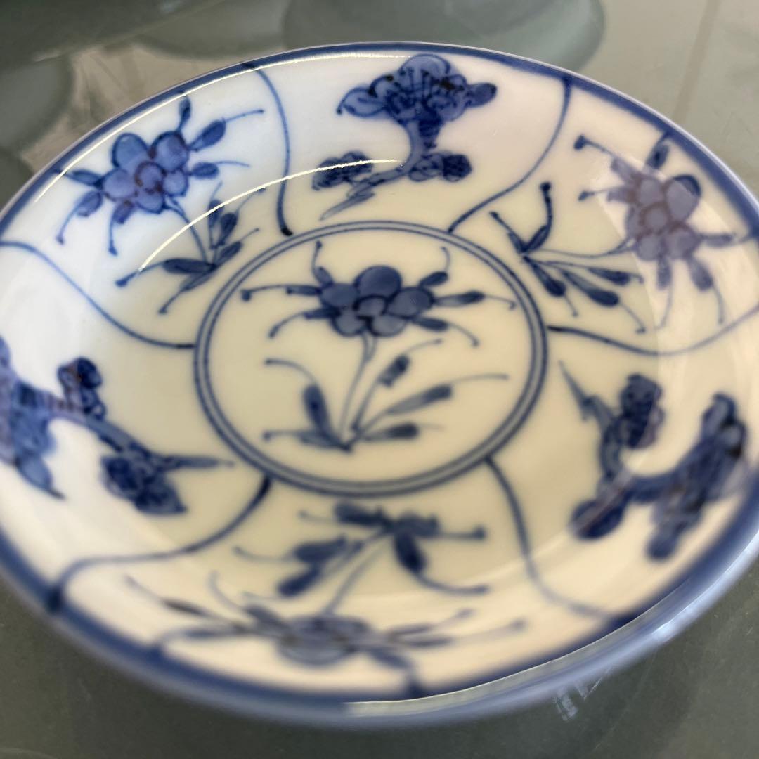 清水焼　加藤雲泉　青華間取花文　突出皿5枚（D）