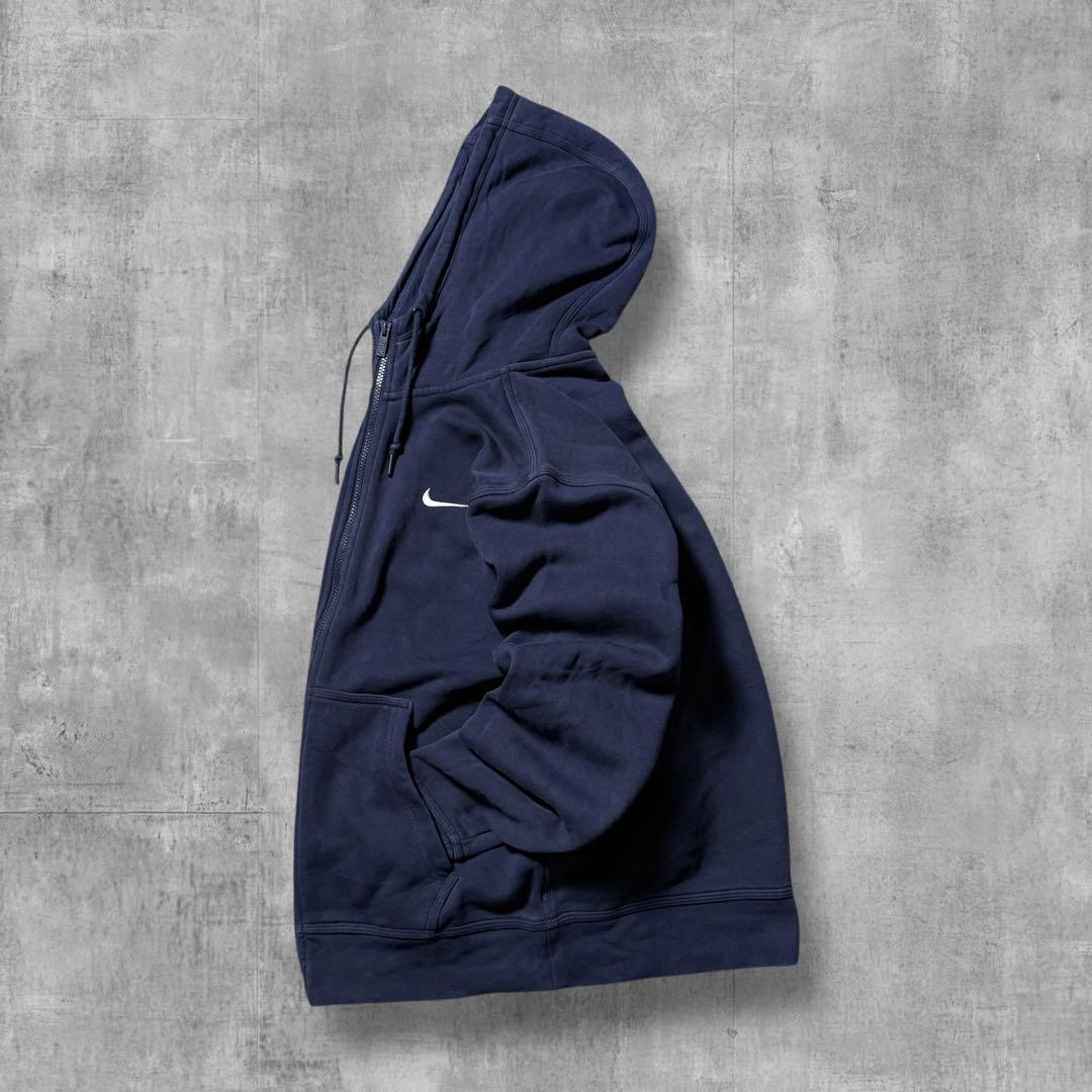 2461 古着NIKEナイキフルジップスウェットパーカー刺繍ロゴ短丈茄子紺Y2K