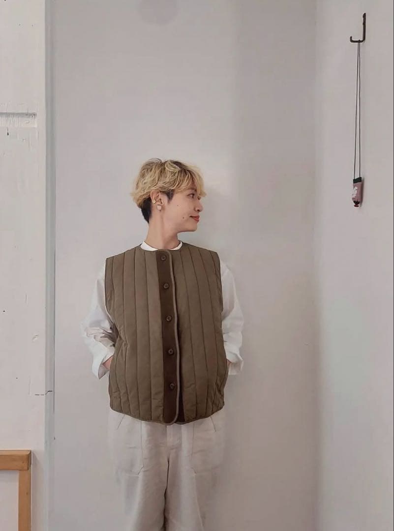 mao made マオメイド　キルトｘニット切替え中綿ベスト　黒　ブラック