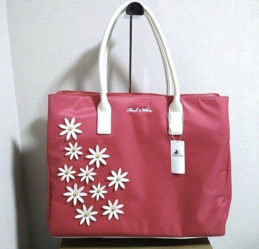 新品 Black＆White/ブラック&ホワイト 立体花柄 トートバッグ ピンク