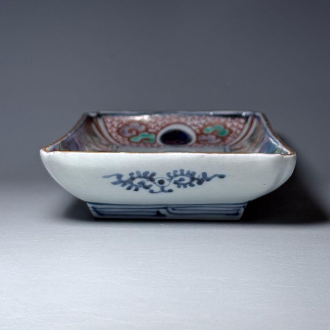 古伊万里　色絵松竹梅文様七寸長皿　冨貴長春　江戸時代　古陶を楽しむ　裏文様有