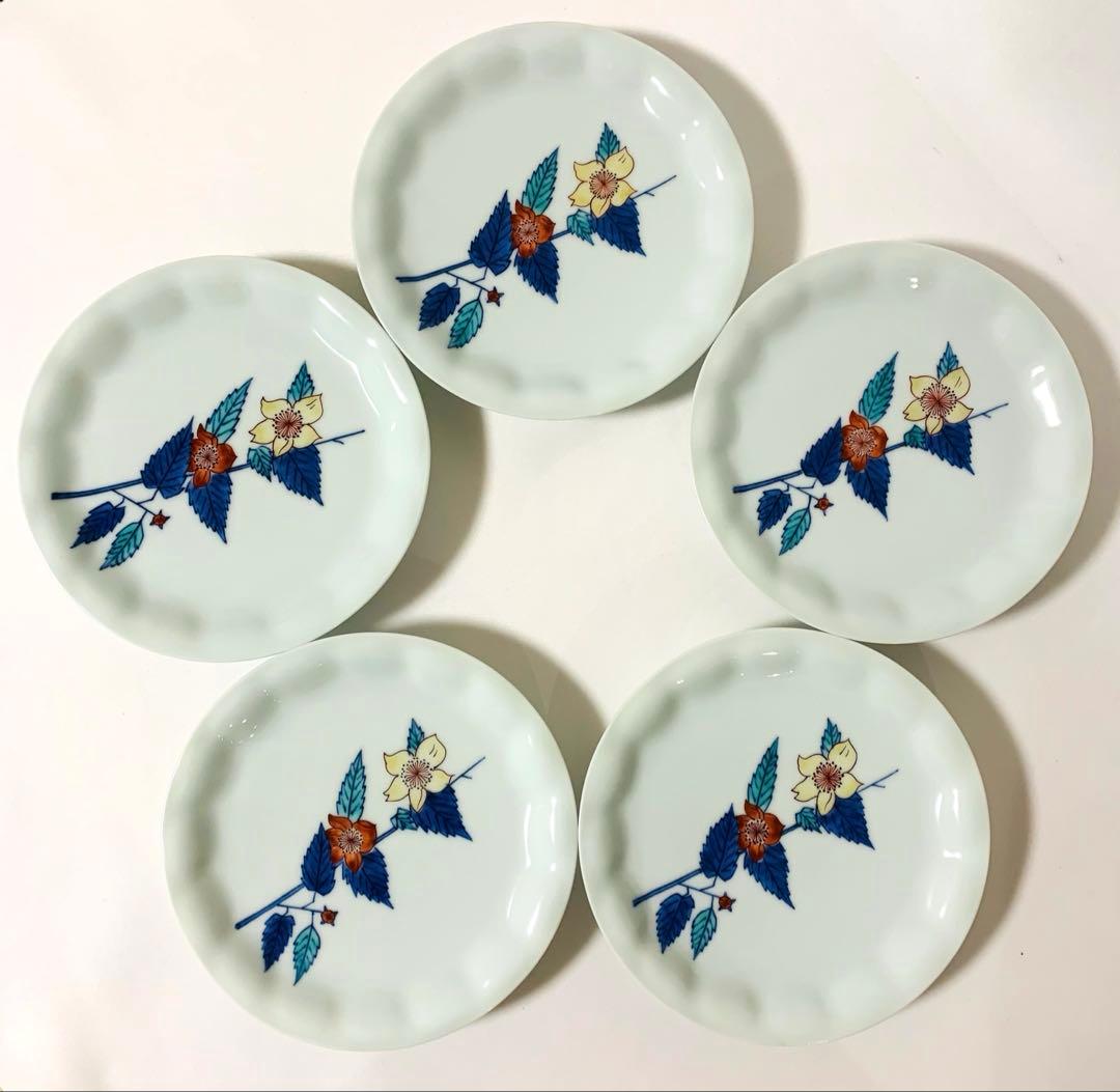 未使用 十三代 今泉今右衛門 錦山吹絵 銘々皿 5枚セット 食器 皿 丸皿 中皿