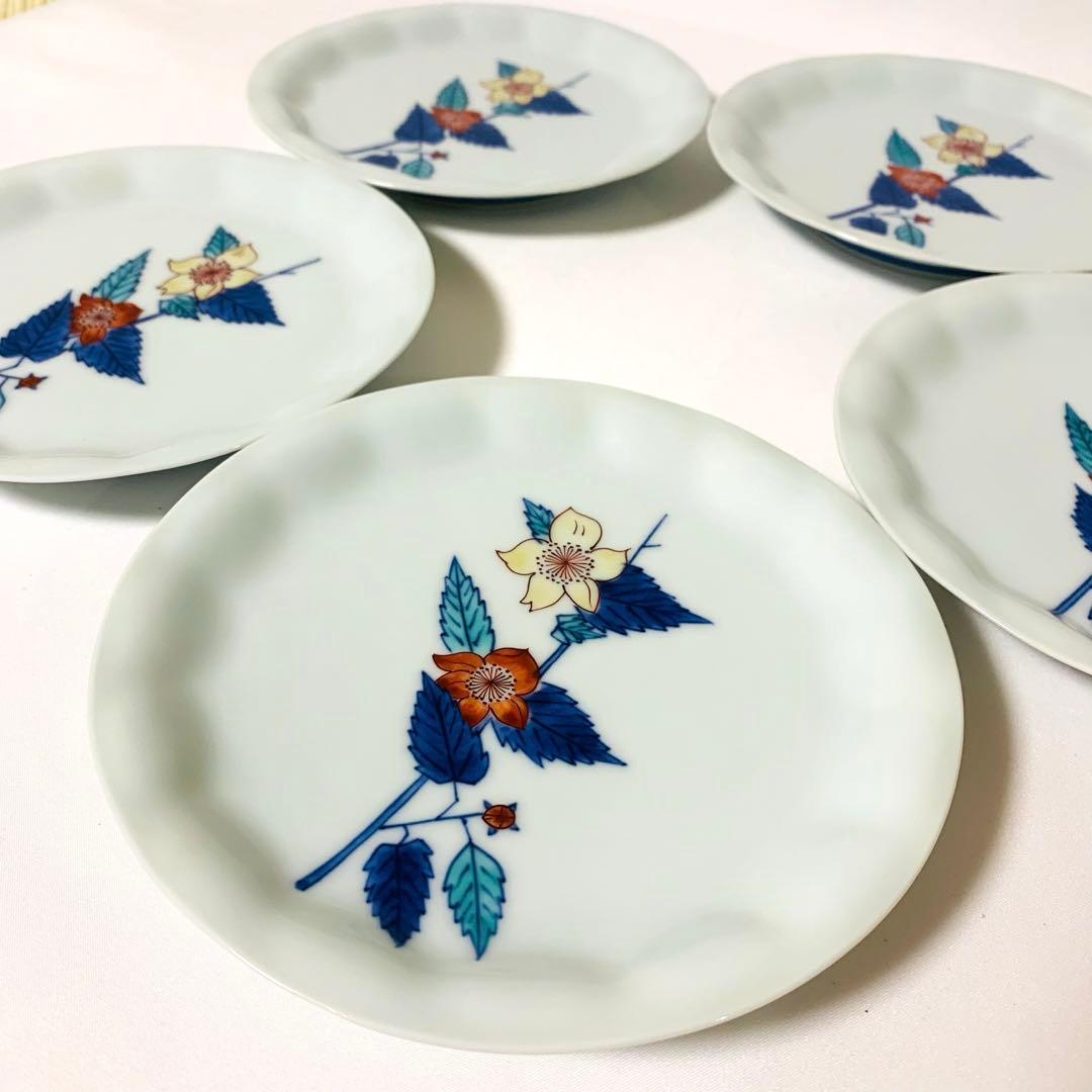 未使用 十三代 今泉今右衛門 錦山吹絵 銘々皿 5枚セット 食器 皿 丸皿 中皿