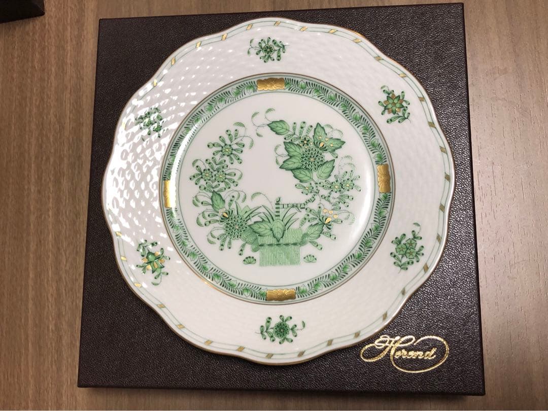HEREND ヘレンド インドの華 グリーン皿 19cm 未使用 自宅保管 箱付
