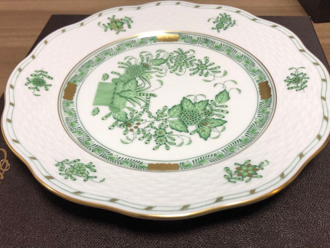 HEREND ヘレンド インドの華 グリーン皿 19cm 未使用 自宅保管 箱付