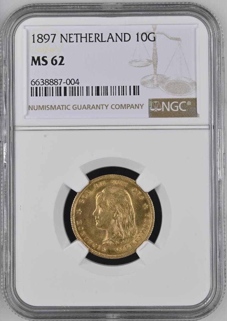 NGC-MS62 1897 ウィルヘルミナ 幼年期 金貨　ネーデルランド王国