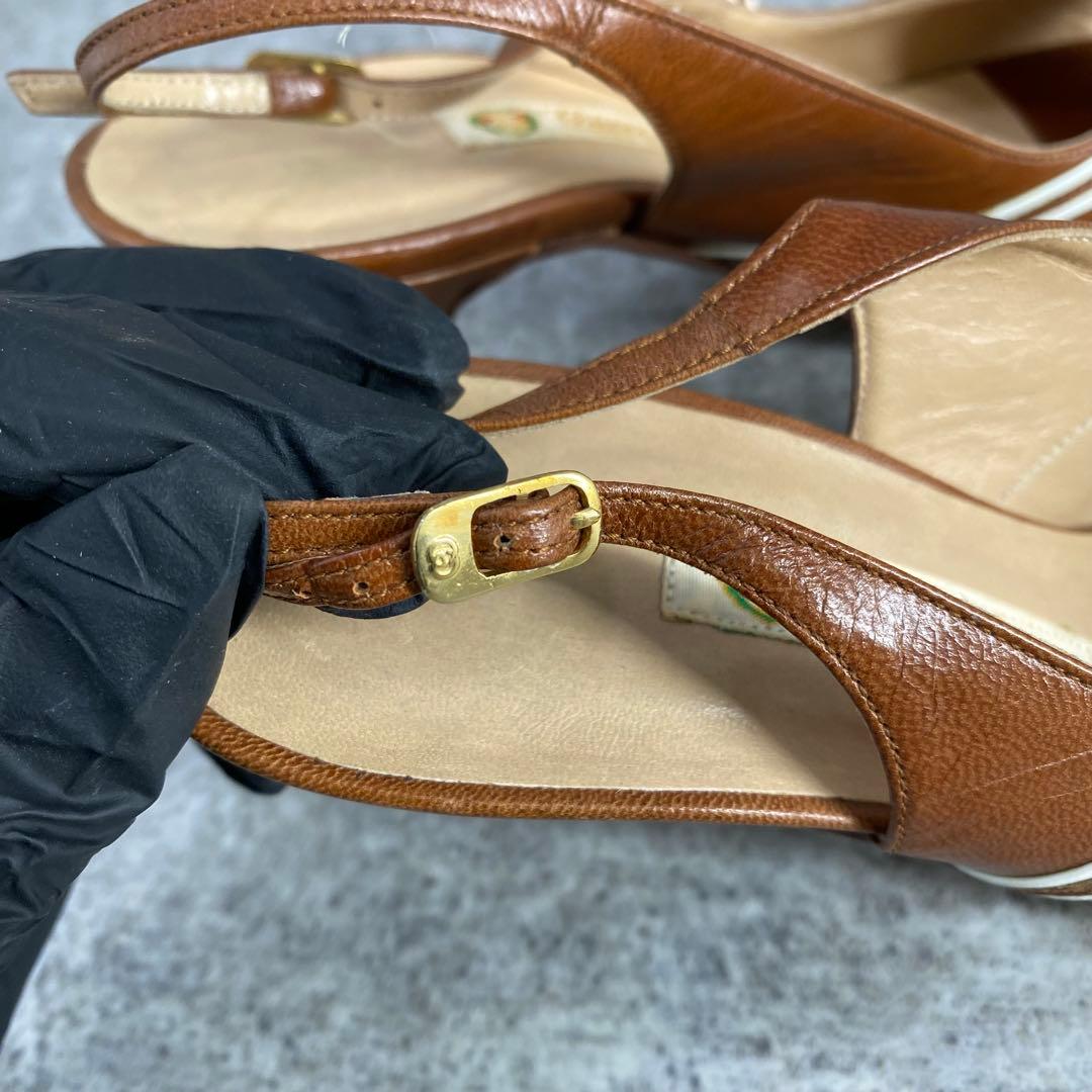 靴 Old Gucci open-toe pumps brown leather