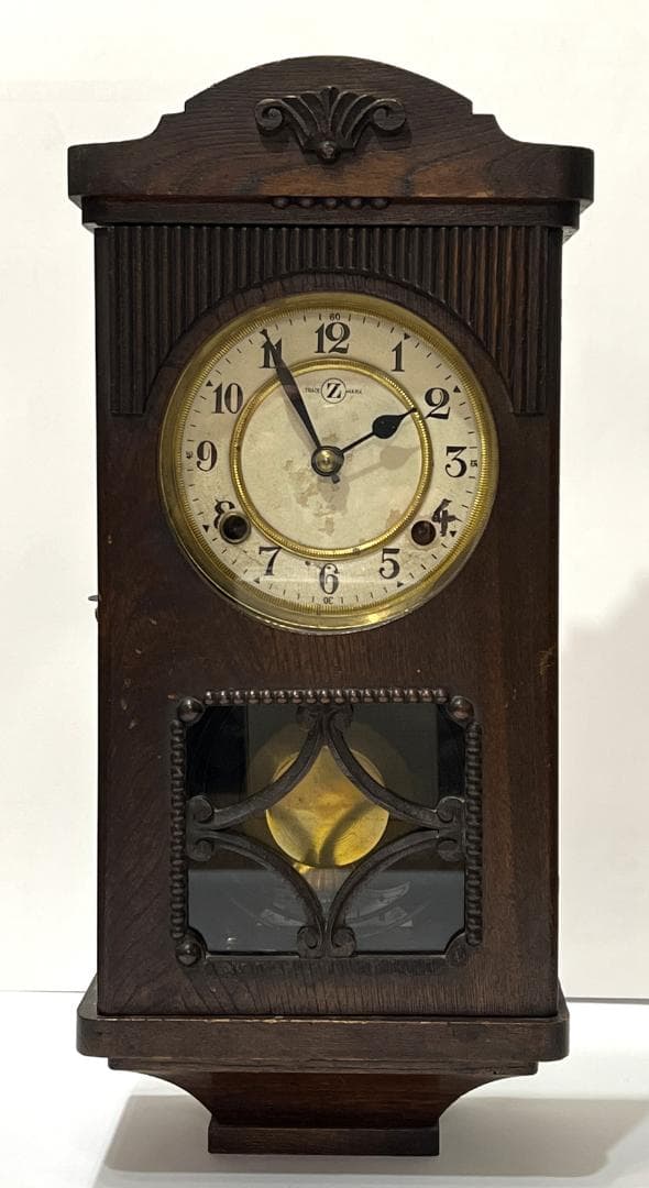 Ｚマーク　柱時計　横浜エムズイ商会　ゼンマイ式　宮型　ボンボン時計　手巻き式
