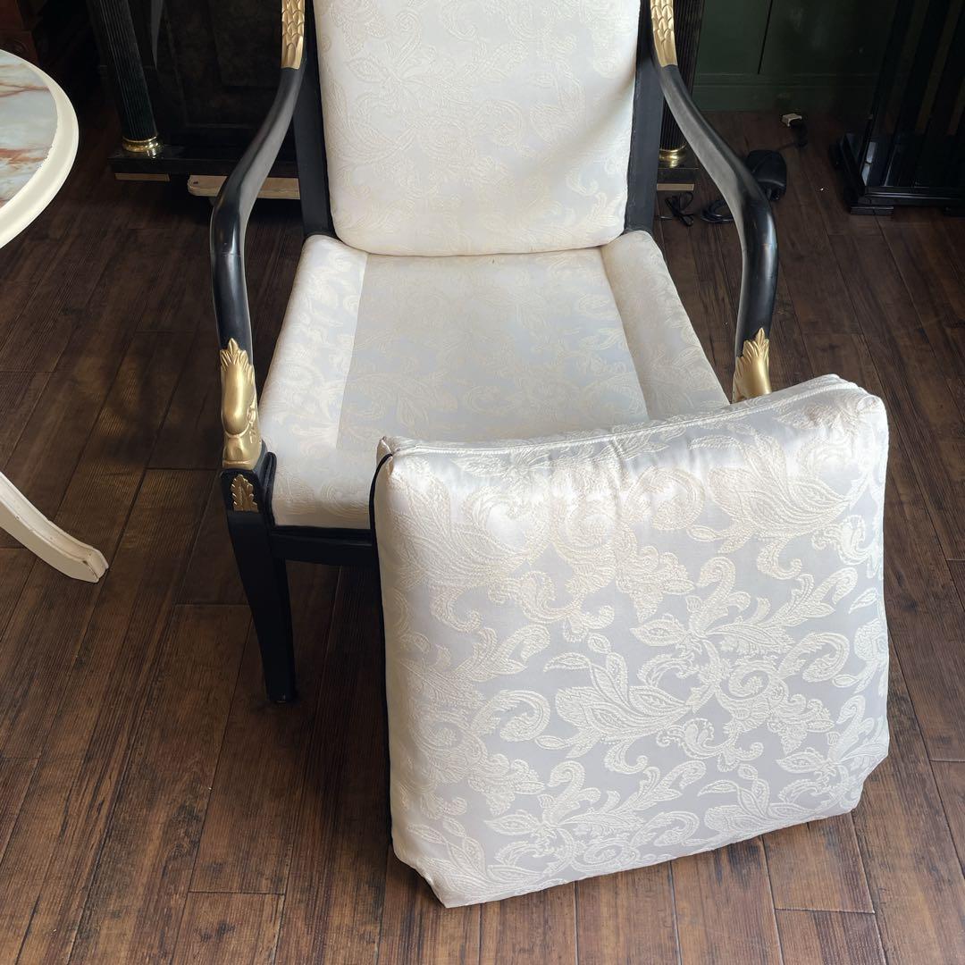 r142 Ethan Allen フランス帝国様式の黒漆ゴールド アームチェア