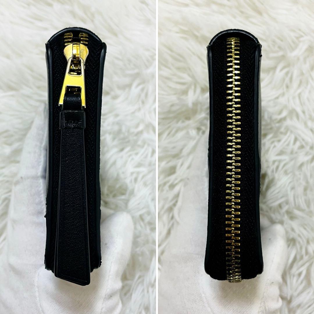 極美✨LOEWE 二つ折り ラウンドファスナー スクエア レザー ブラック