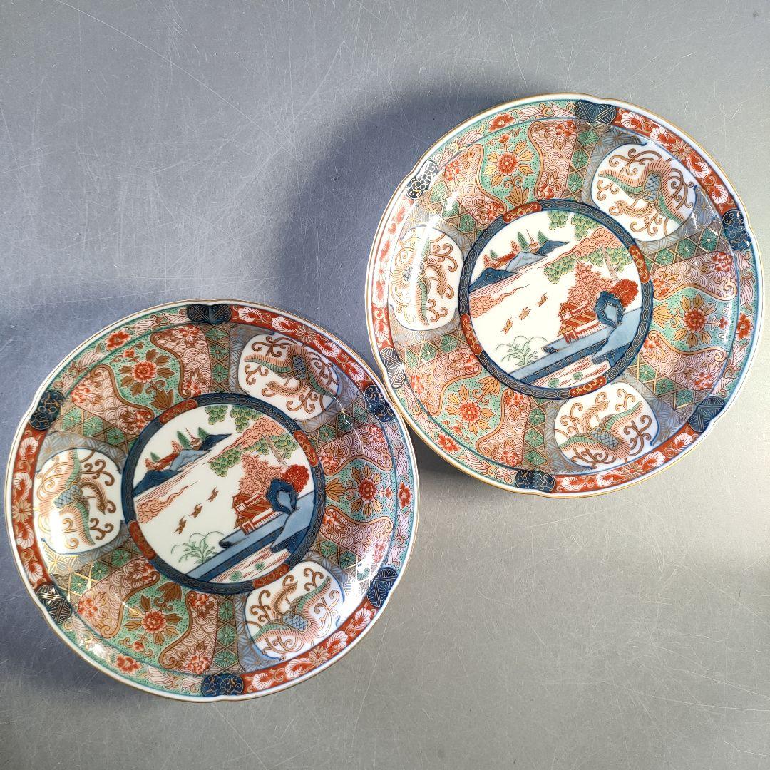 A1286-3/幸楽窯/金彩色絵鉢大7客小5客/弥左衛門/山水文平皿2客中鉢2客