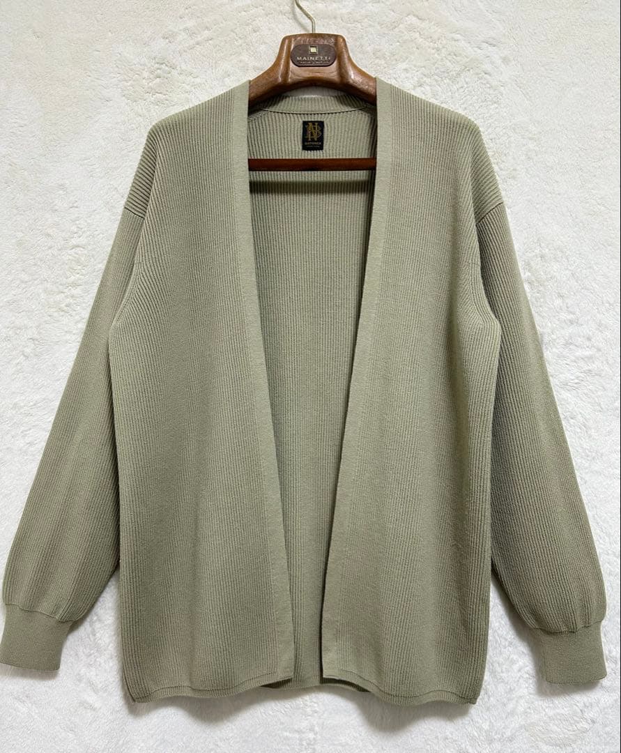 【美品】秋冬物 BATONER ハイカウントリブ カーディガン 2 M 若草色