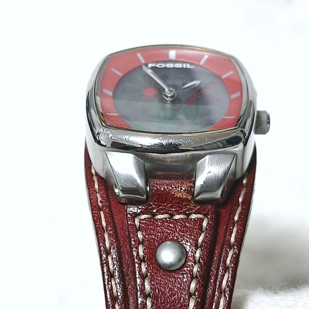 良品✨ FOSSIL BIG TIC フラワー 花 腕時計 レザー 稼働品 廃盤