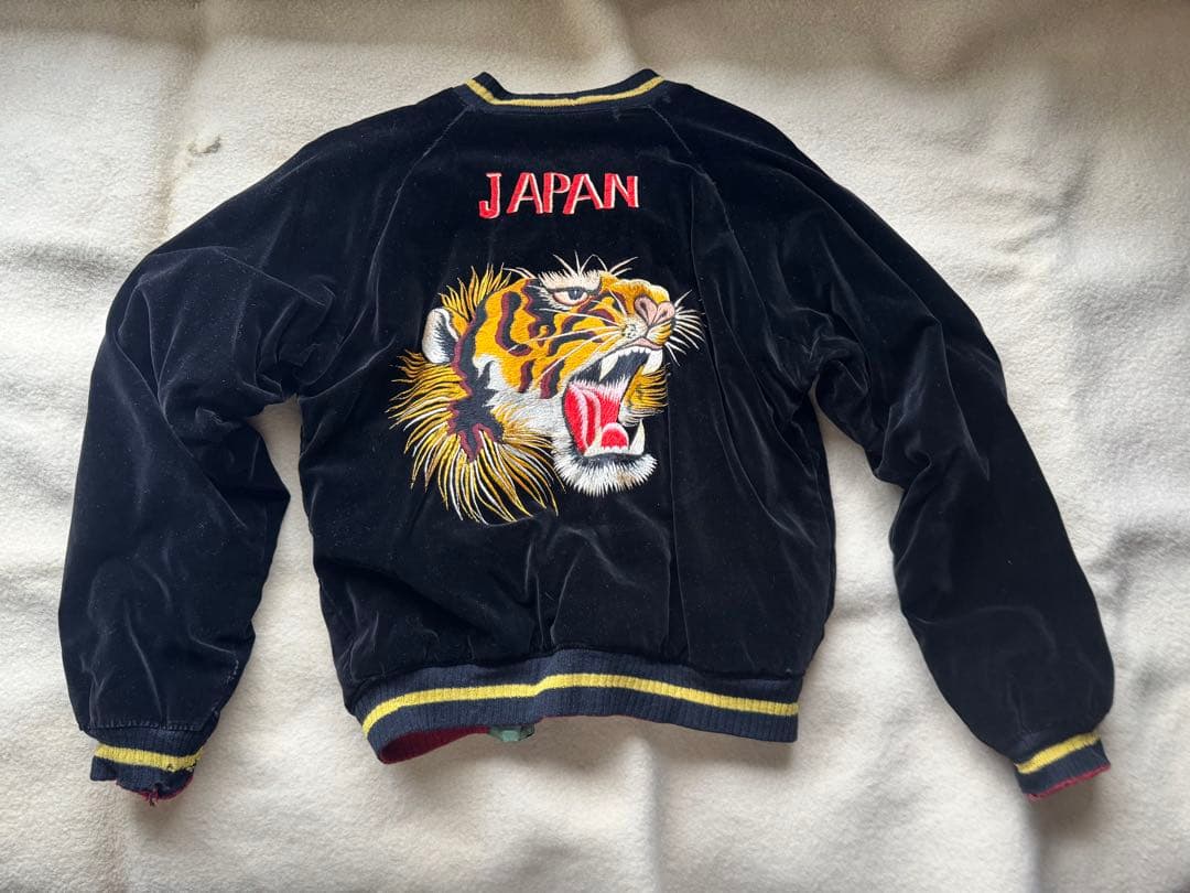 超スペシャル 50s ヴィンテージ スカジャン 別珍 黒 顔虎 鷹 富士山