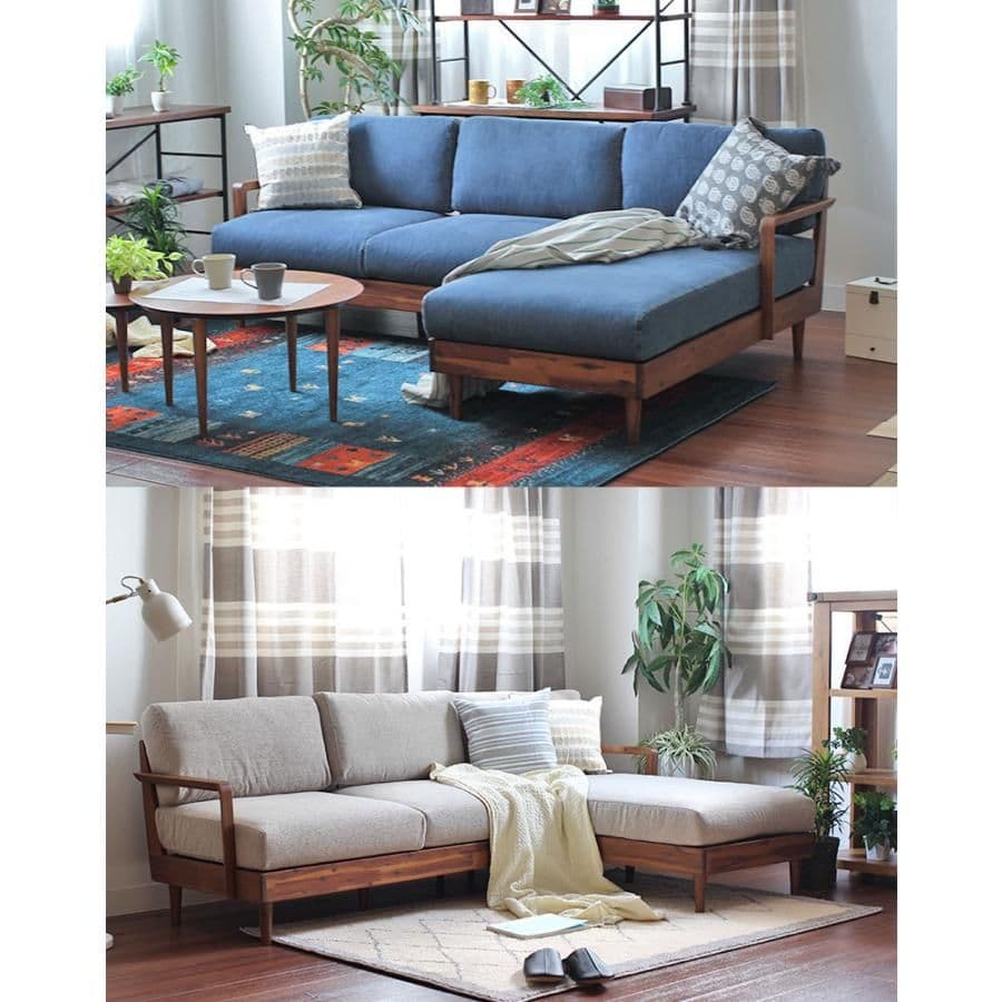 【引き取り限定】マナベインテリアハーツ　3人掛けカウチソファ　肘付き