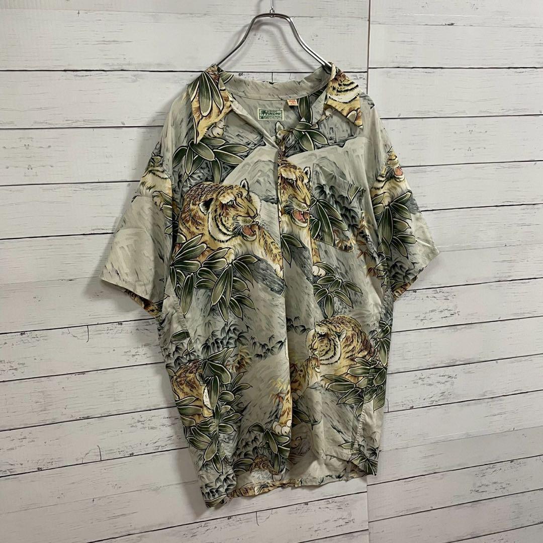 1【人気Lサイズ】サンサーフ☆総柄 タイガー 大人気モデル アロハシャツ119