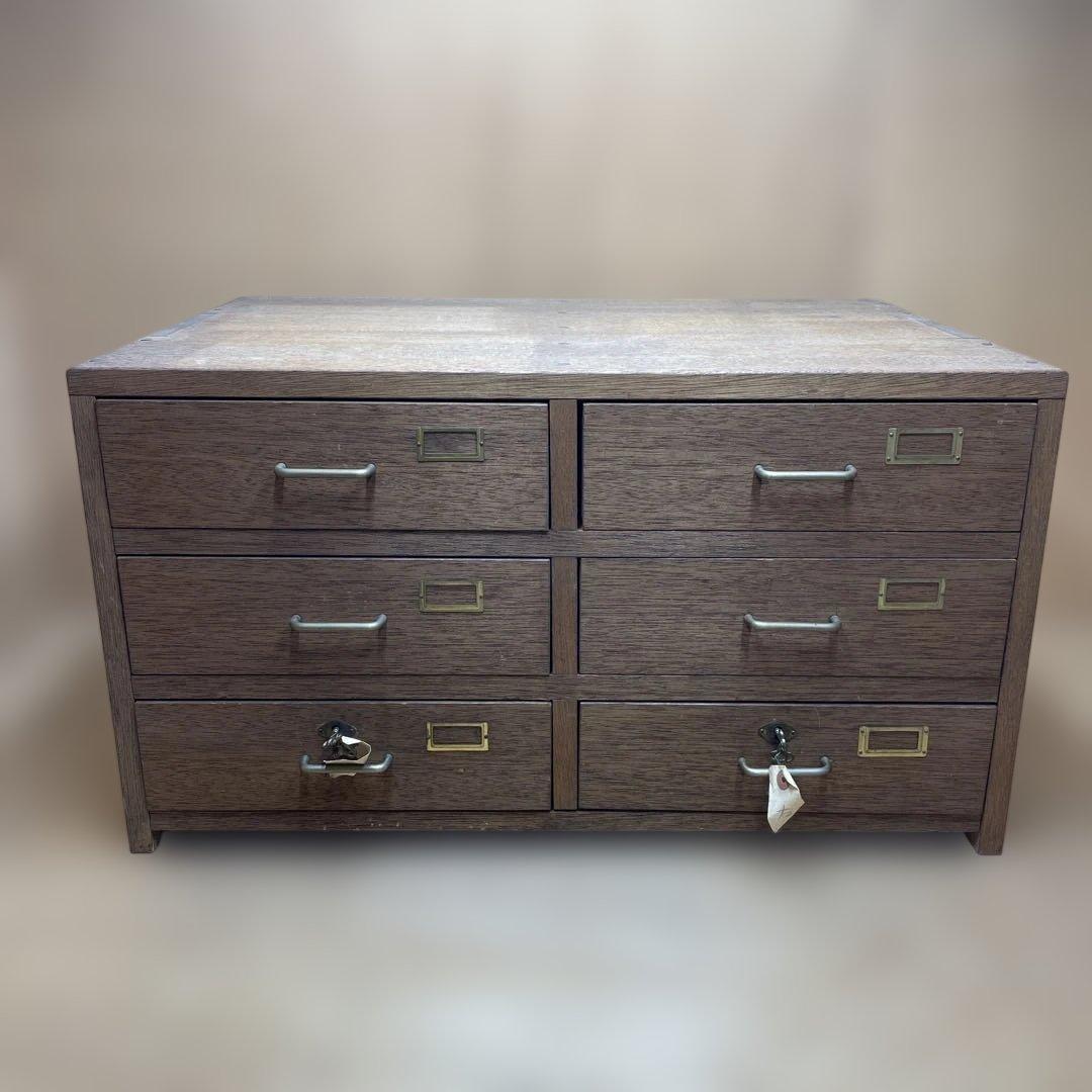 レトロ　木製　金庫タンス　鍵付き　2列3段　引き出しタンス　収納