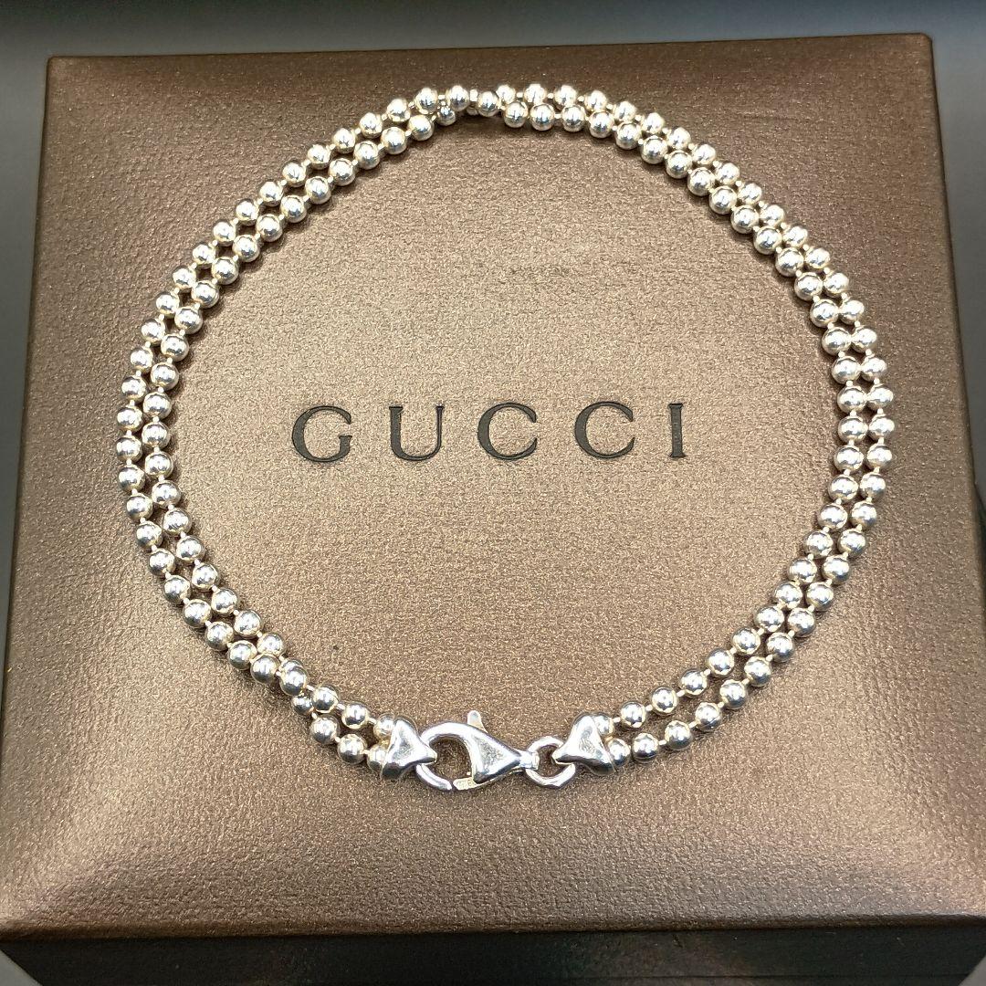【美品】GUCCI ハート型ダブルボールチェーンブレスレット S925 17cm