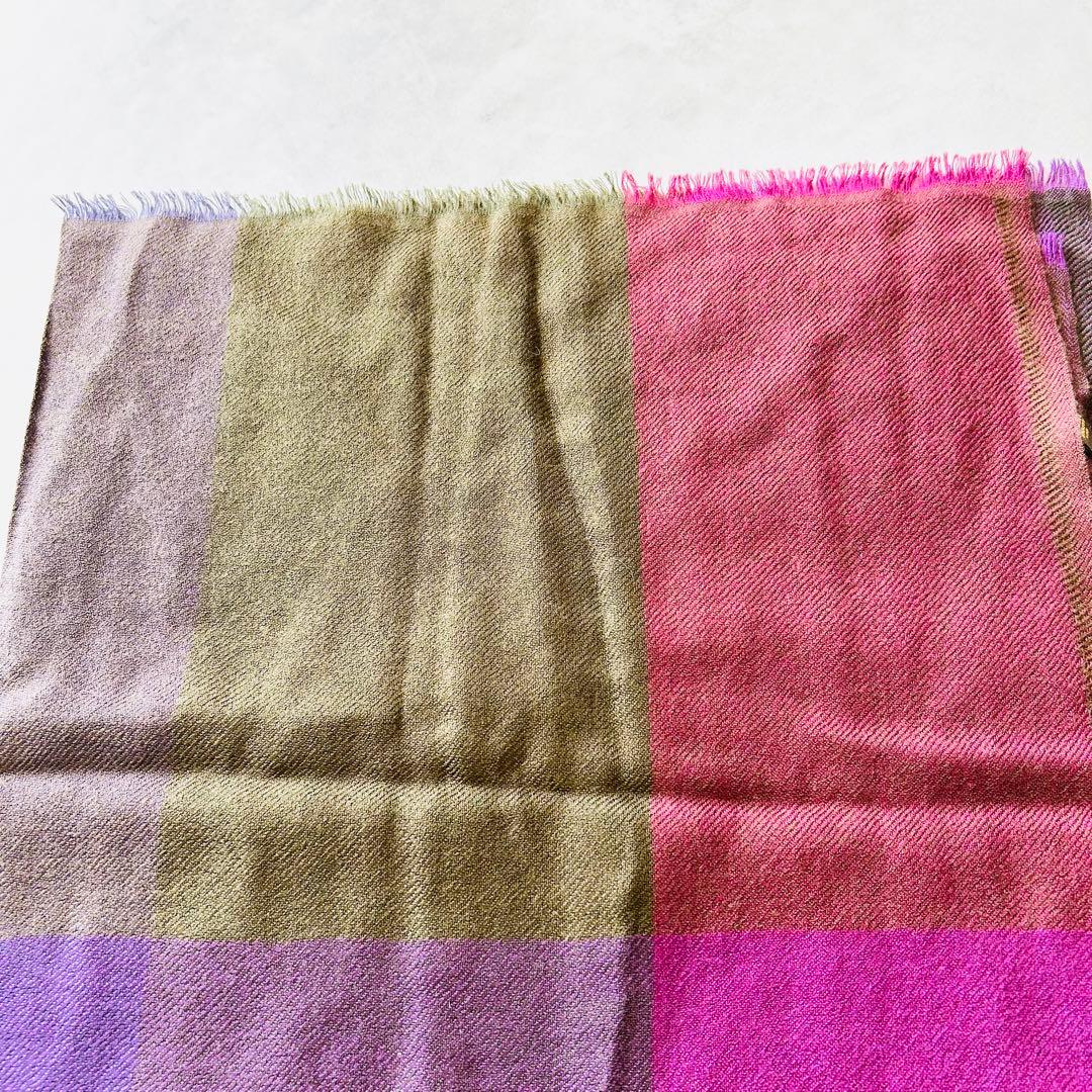 Loro Pianaロロピアーナカシミヤ100%ストール格子マルチマフラー 大判