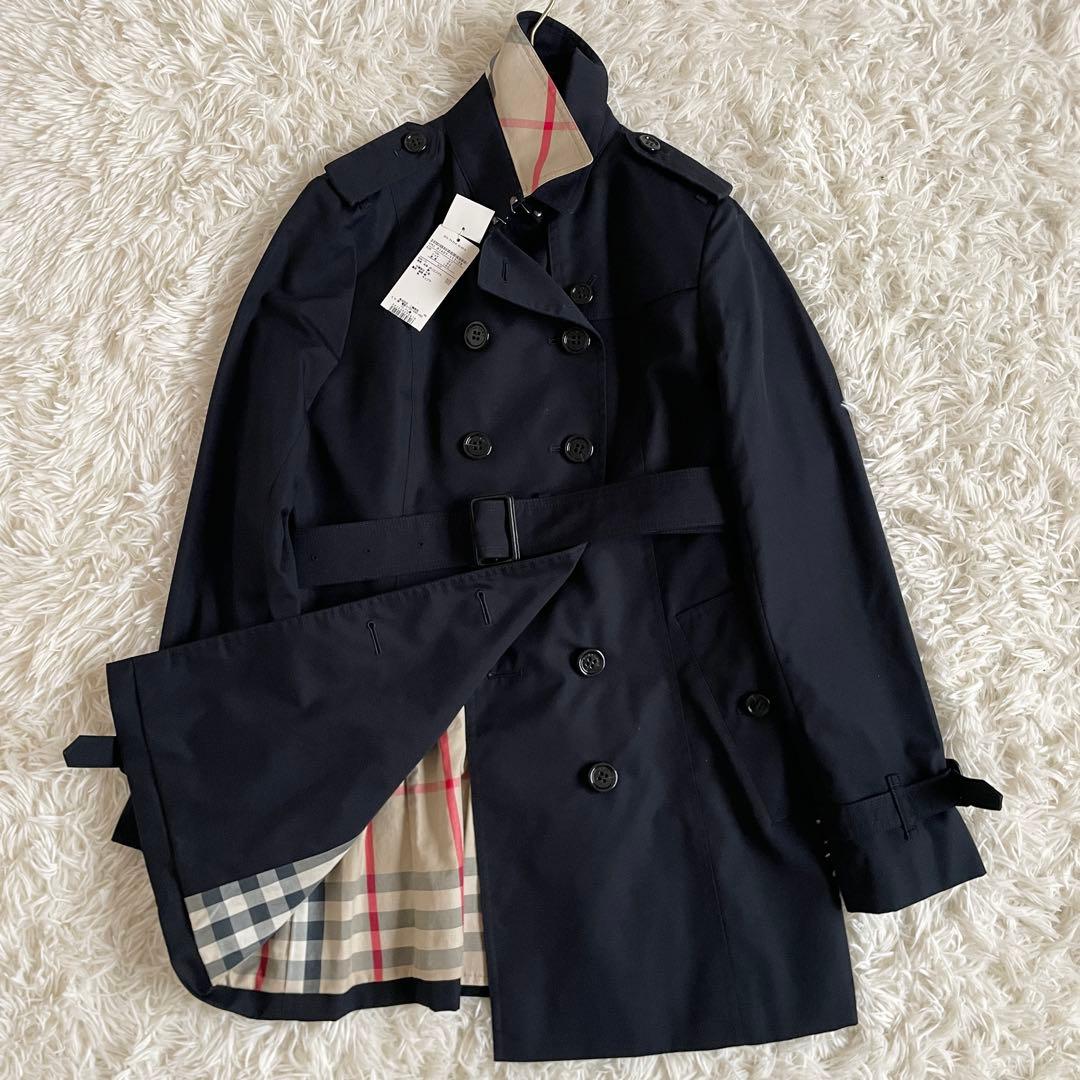 美品　タグ付　バーバリーロンドン　トレンチコート　ノバチェック　L　ベルト　濃紺