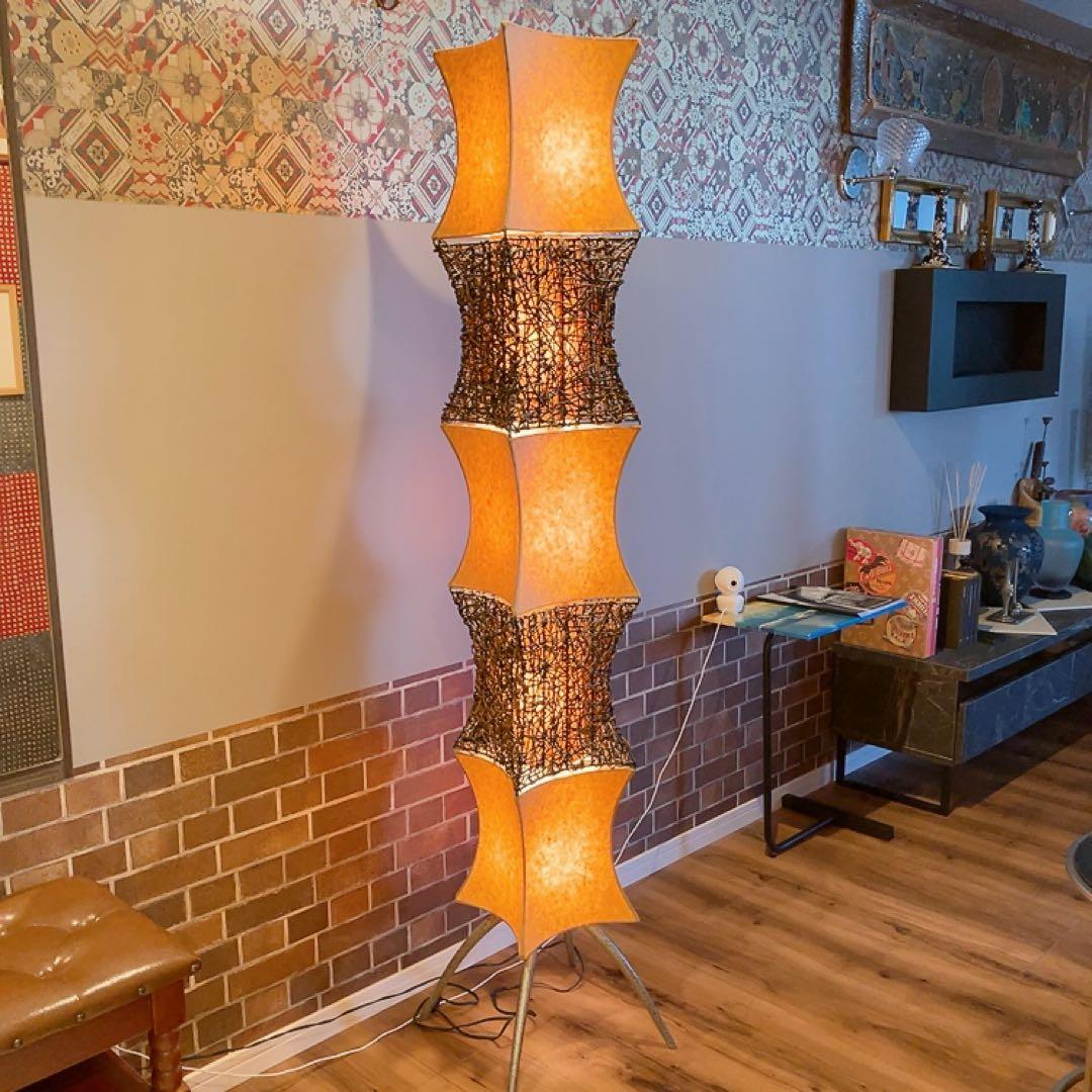 オリエンタルな雰囲気のフロアライト 和紙×ラタン アジアンテイスト