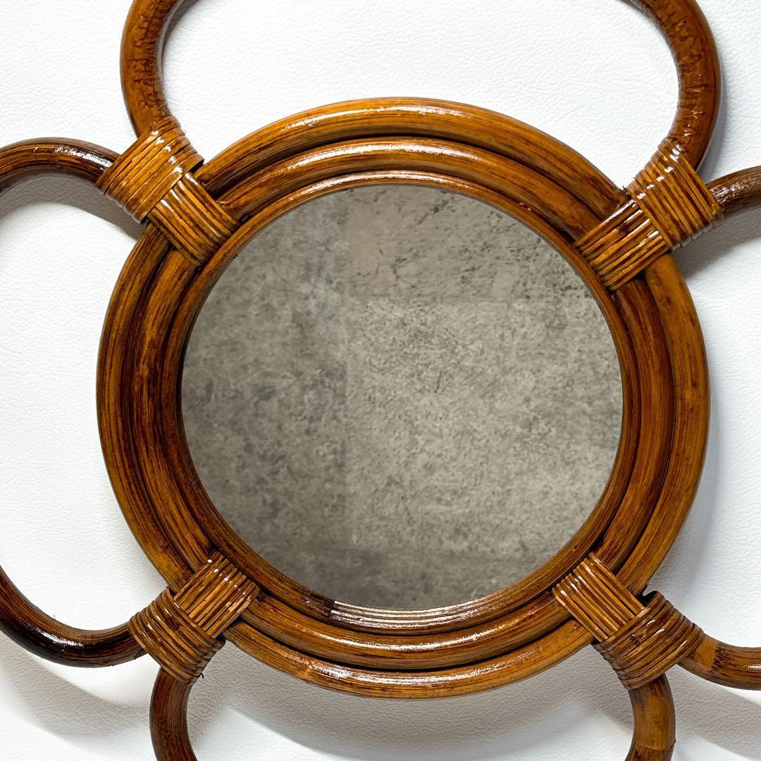 【タグ付き未使用】カザマ Kazama ウォールミラー ラタン 藤 壁掛け 鏡