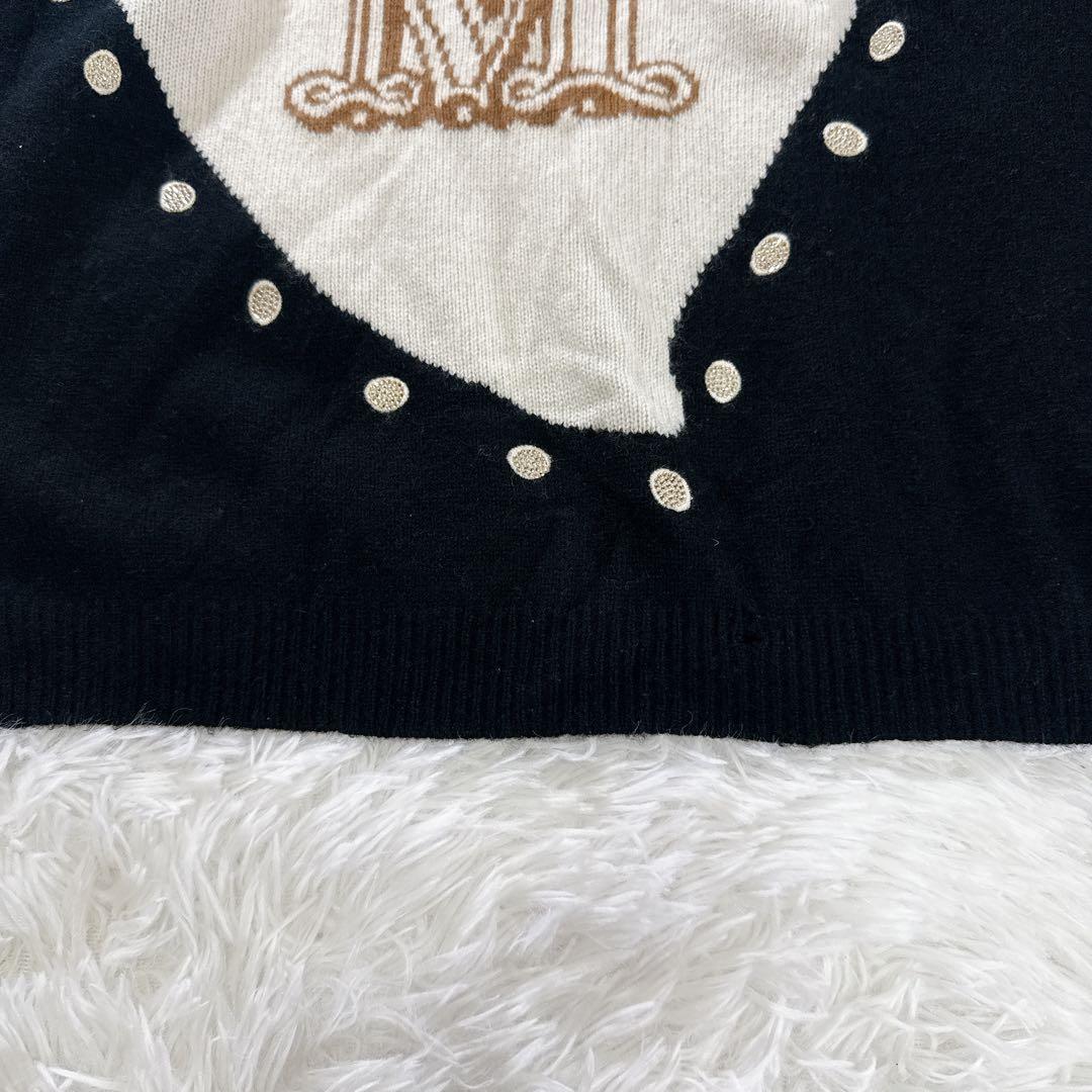 マックスマーラ ニット セーター カシミヤ M 黒 ハート ビッグロゴ 白タグ