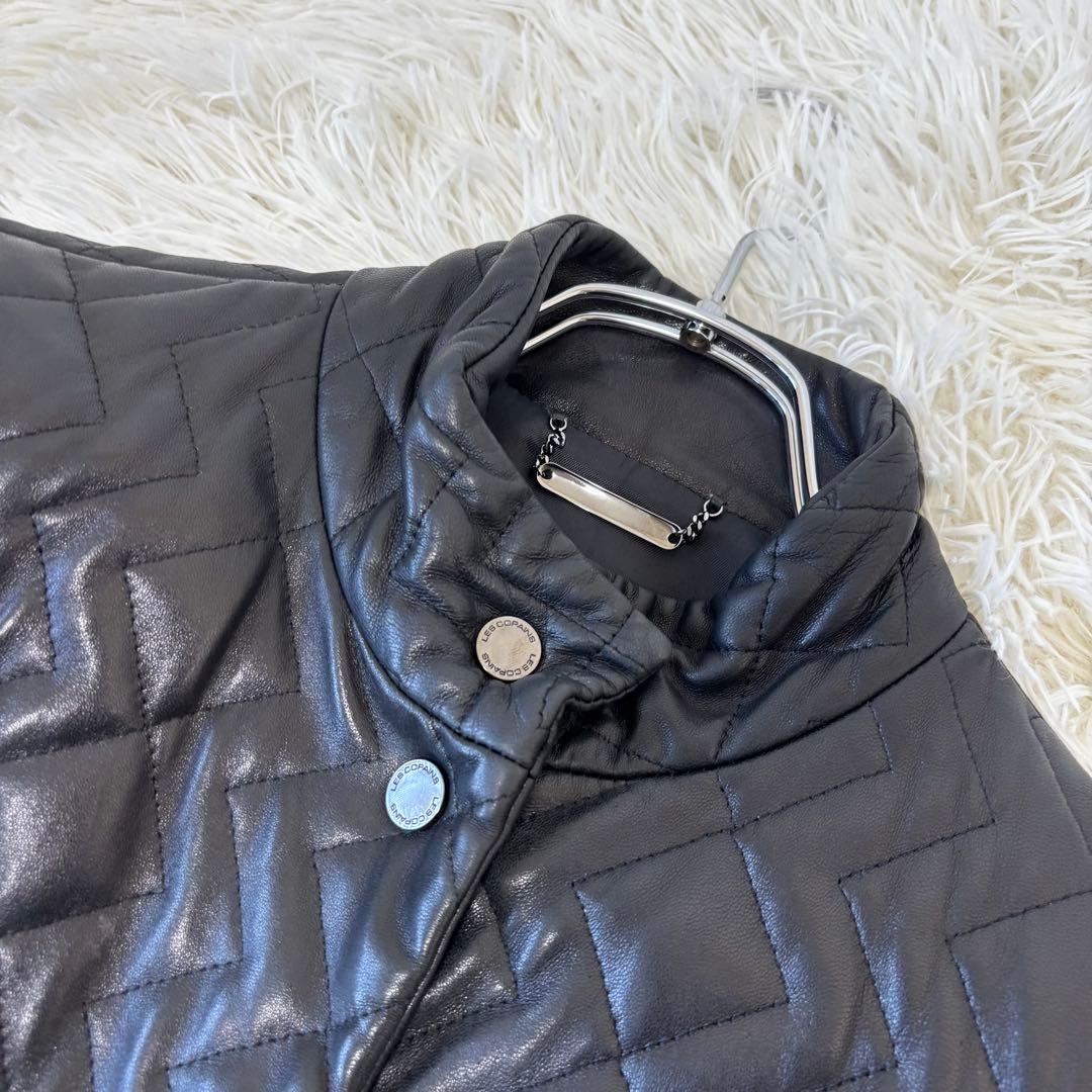 LesCopains✨キルティングレザーコート　 Aライン　刻印ボタン　L 総柄