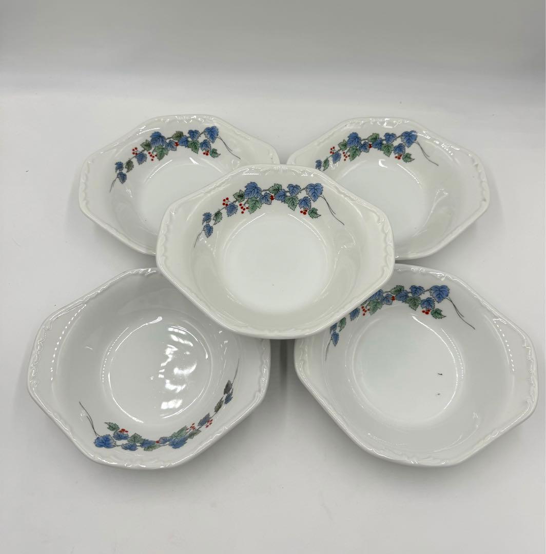 オールド深川製磁　耳付楕円　ぶどう絵皿　5枚組