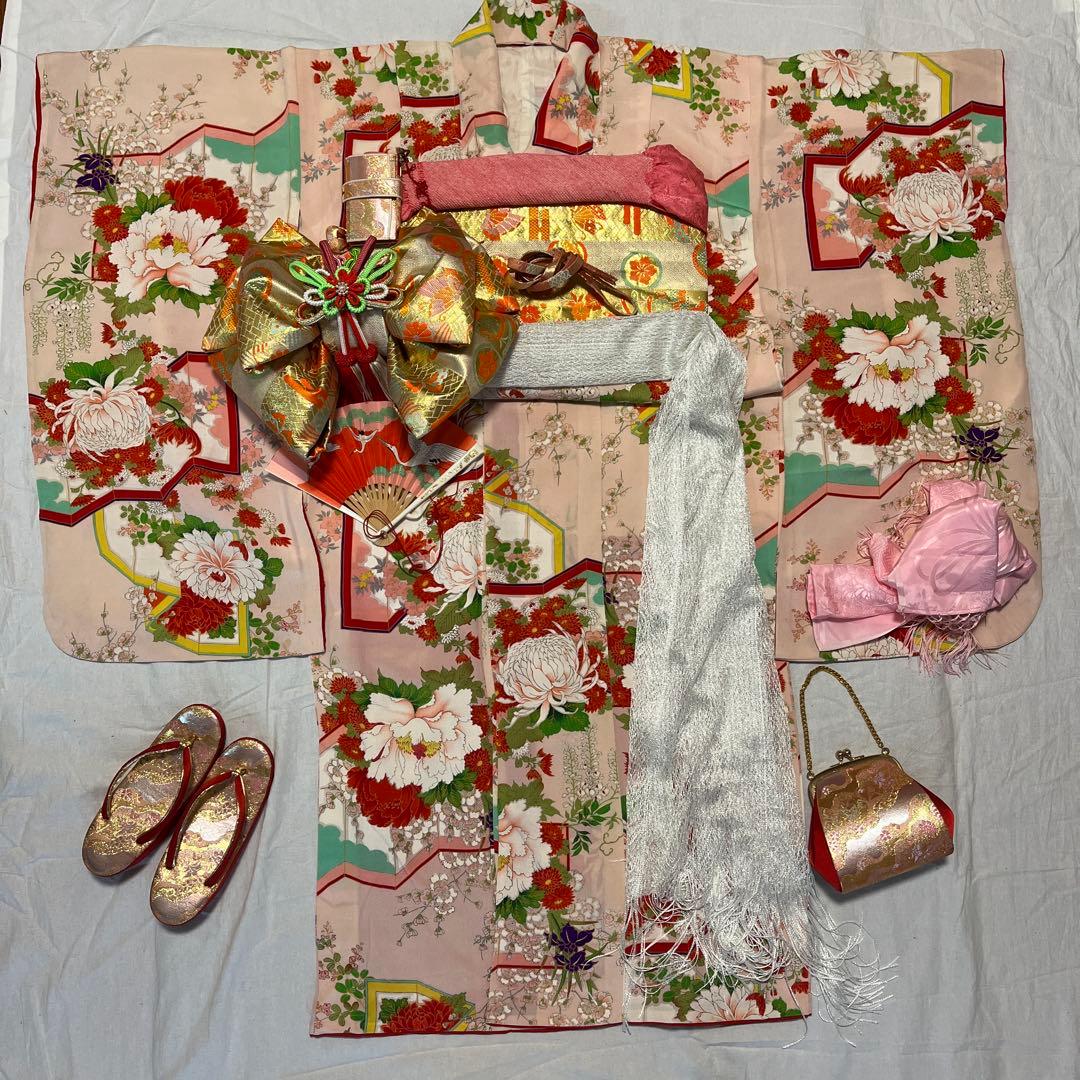 七五三　ハーフ成人式　ピンク　正絹　アンティーク　大正ロマン　花柄