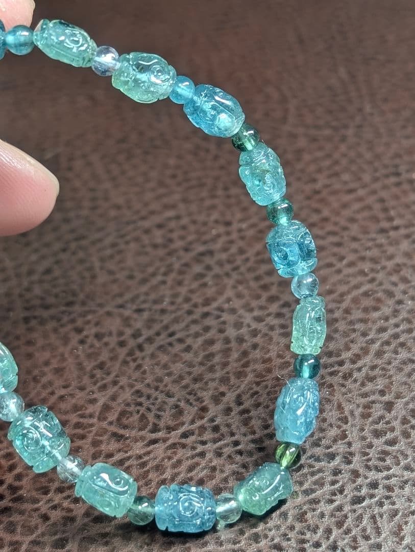希少高品質美麗回紋珠ブルートルマリンブレス6ミリ