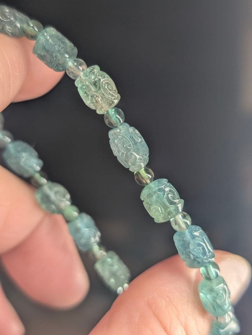 希少高品質美麗回紋珠ブルートルマリンブレス6ミリ