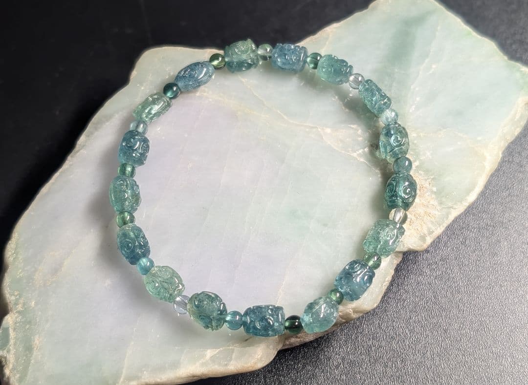 希少高品質美麗回紋珠ブルートルマリンブレス6ミリ