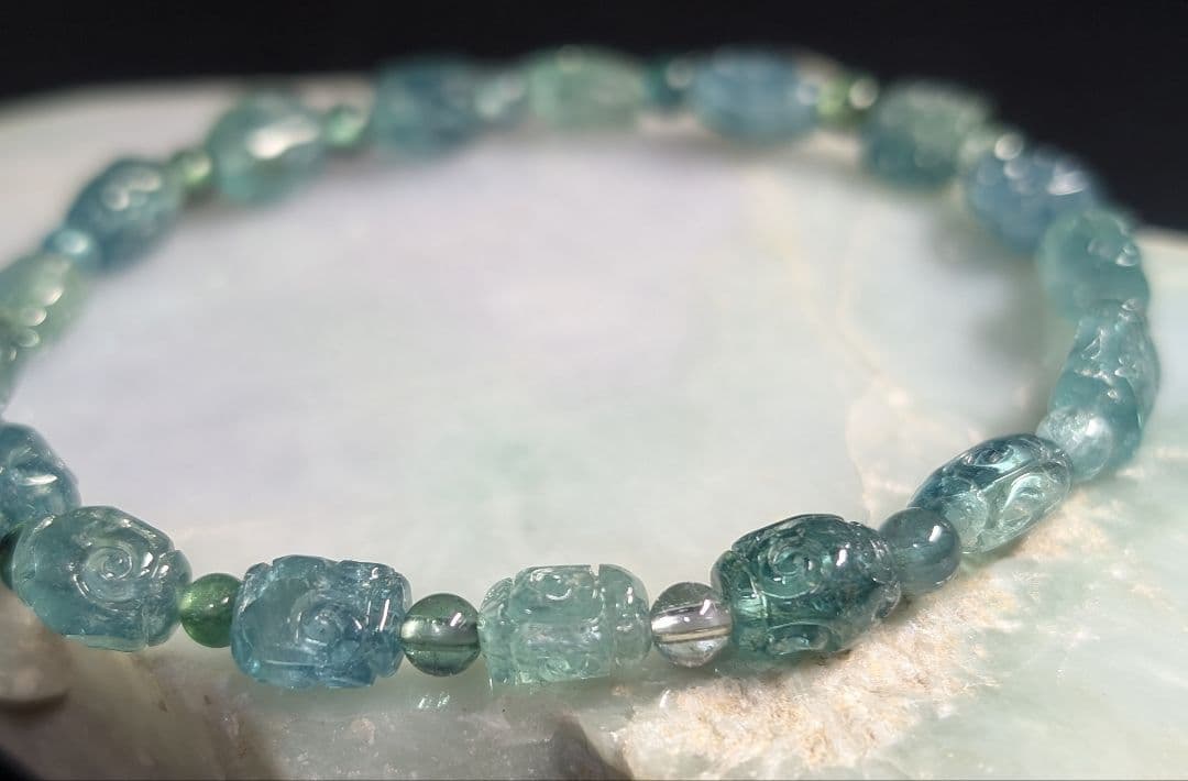 希少高品質美麗回紋珠ブルートルマリンブレス6ミリ