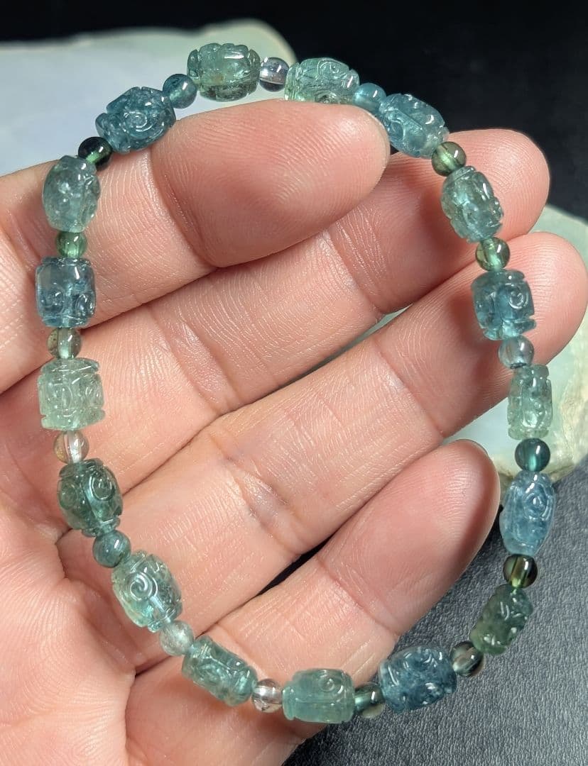 希少高品質美麗回紋珠ブルートルマリンブレス6ミリ
