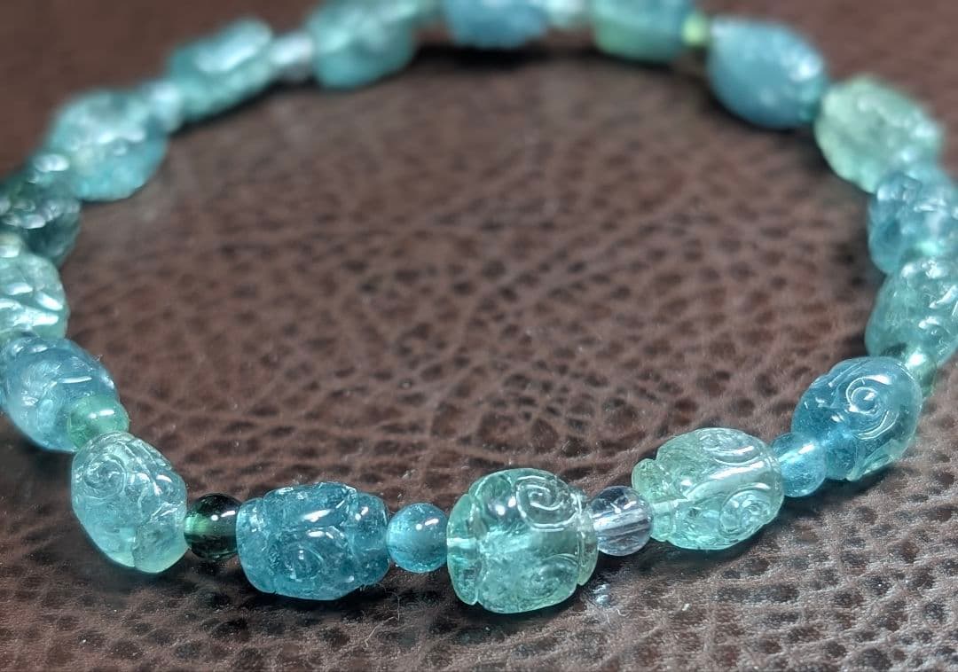 希少高品質美麗回紋珠ブルートルマリンブレス6ミリ
