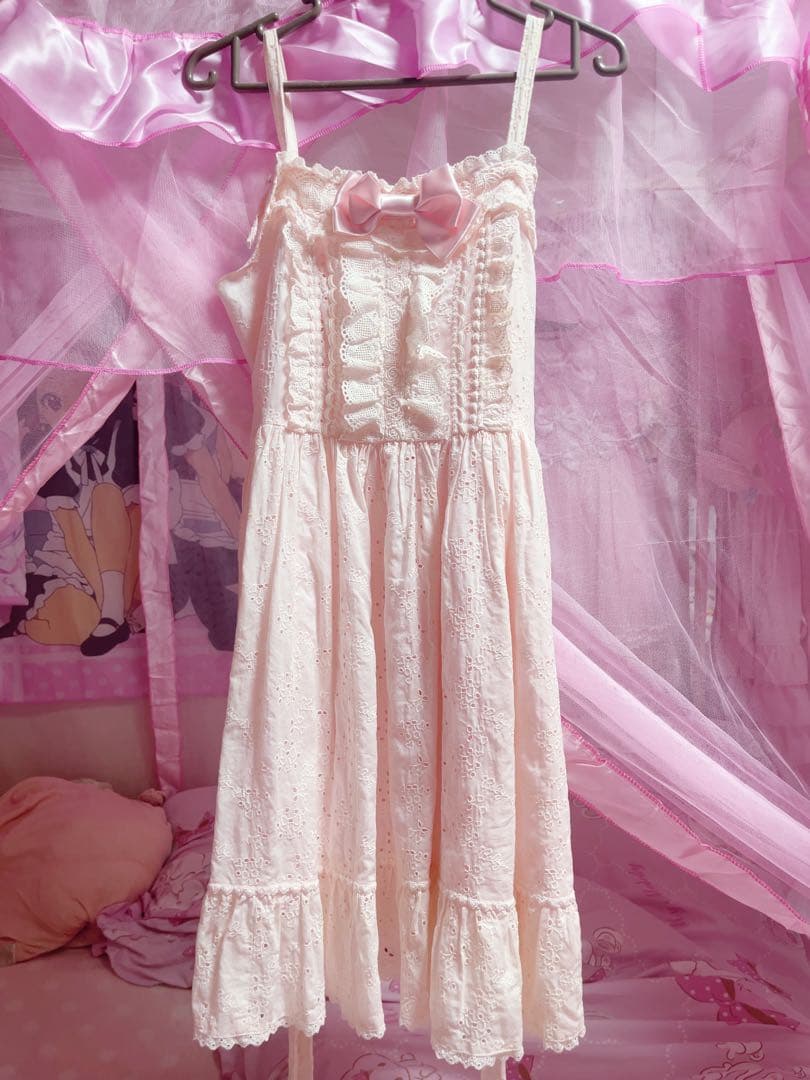 BABYさくらんぼレースホルターネックジャンパースカート ピンク