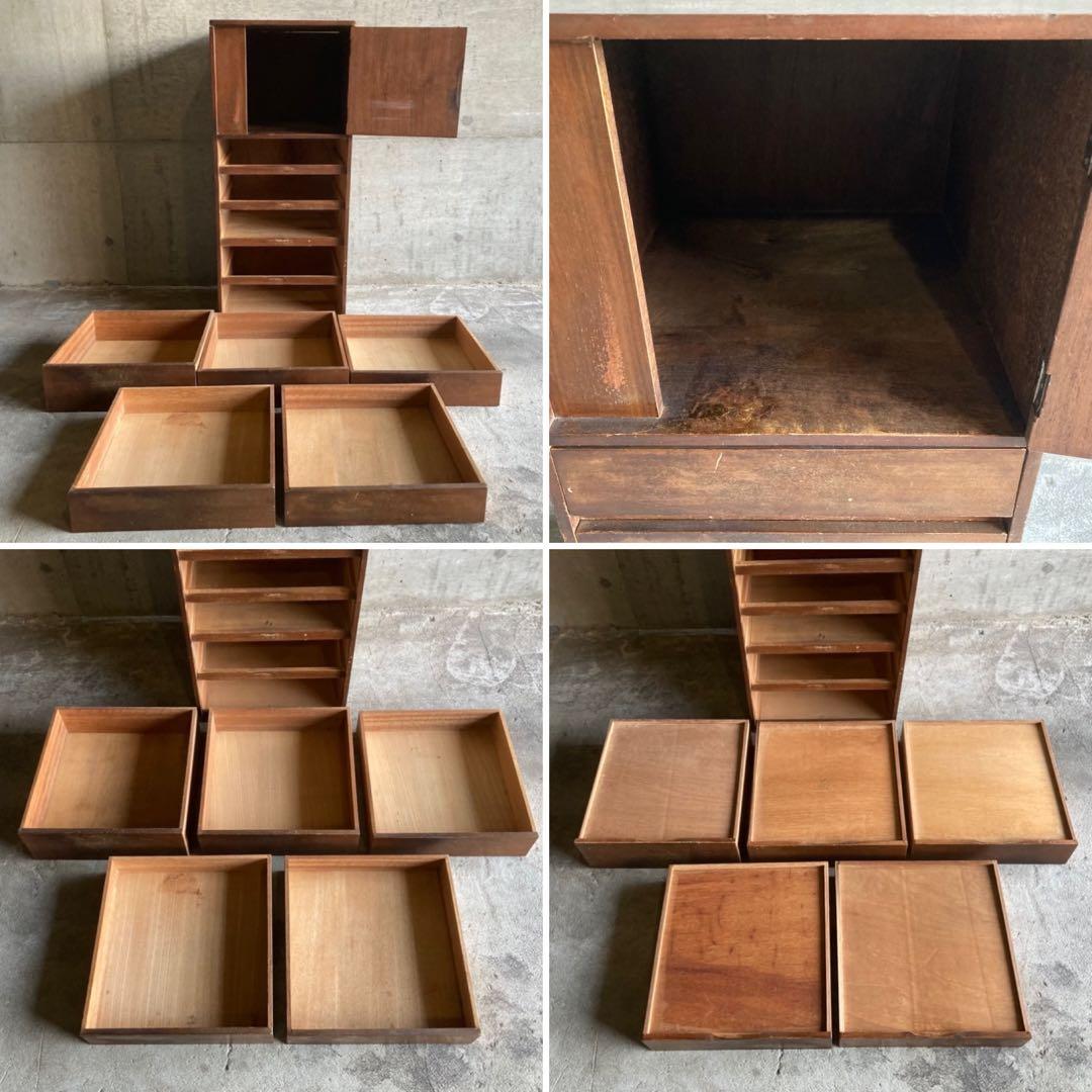 古いキャビネット チェスト ラック 箪笥 電話台 棚 木製 当時物 昭和 レトロ