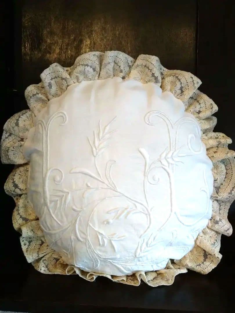 4/5まで特別価格★フランスアンティーク刺繍★エンブロイダリレース★クッション