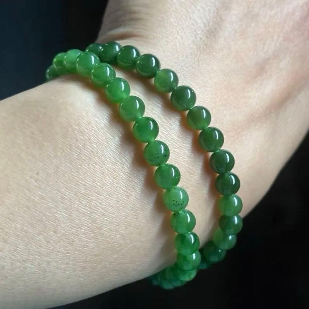 純天然 和田玉　碧玉 6.1mm ブレスレット　キウイフルーツ模様　鑑定書