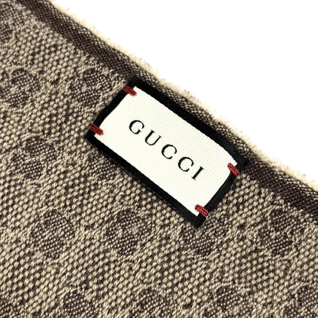 【美品】GUCCI ウール シルク シェリー マフラー GG柄 イタリア製
