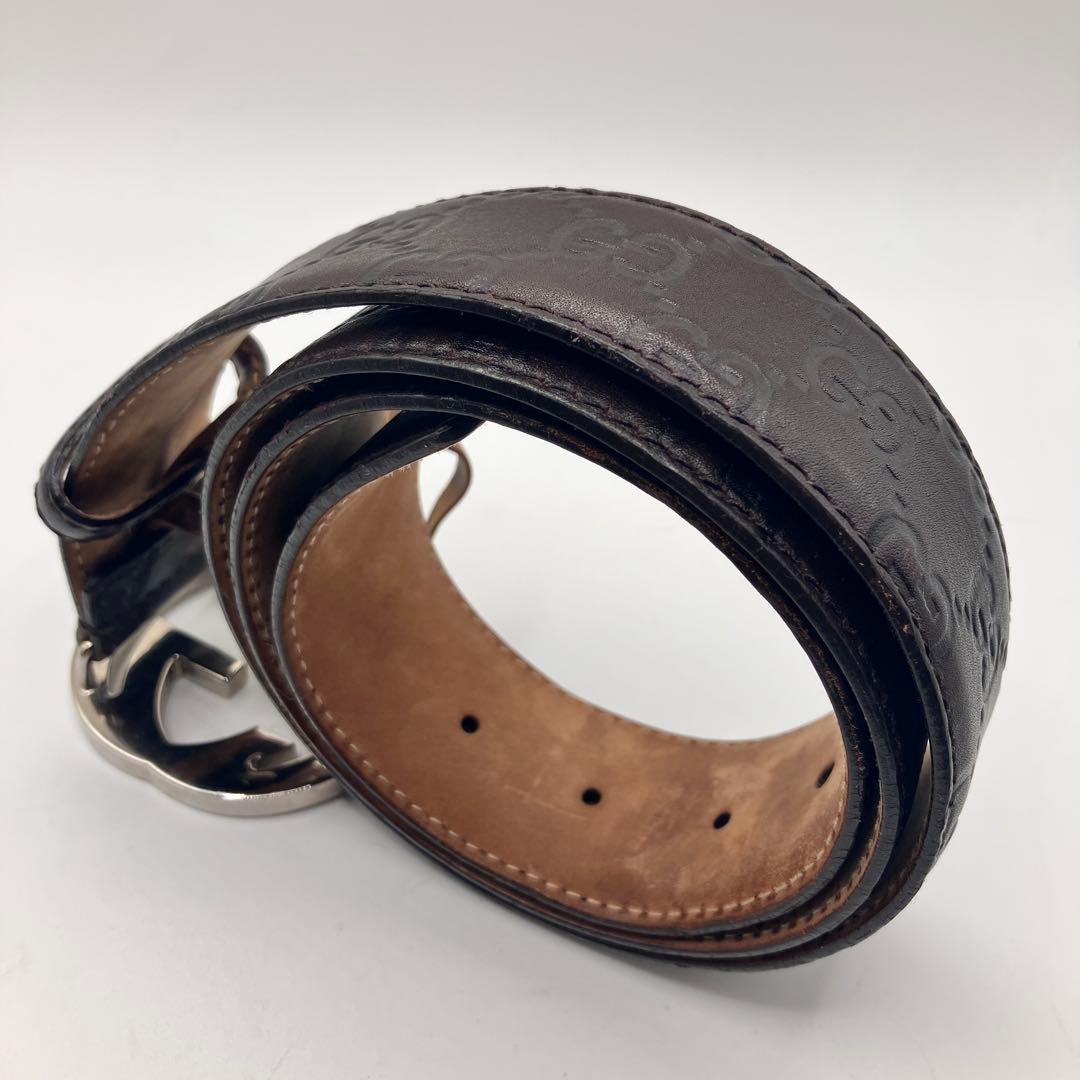 ☆美品☆ GUCCI ベルト インターロッキング GGシマ ブラウン レザー