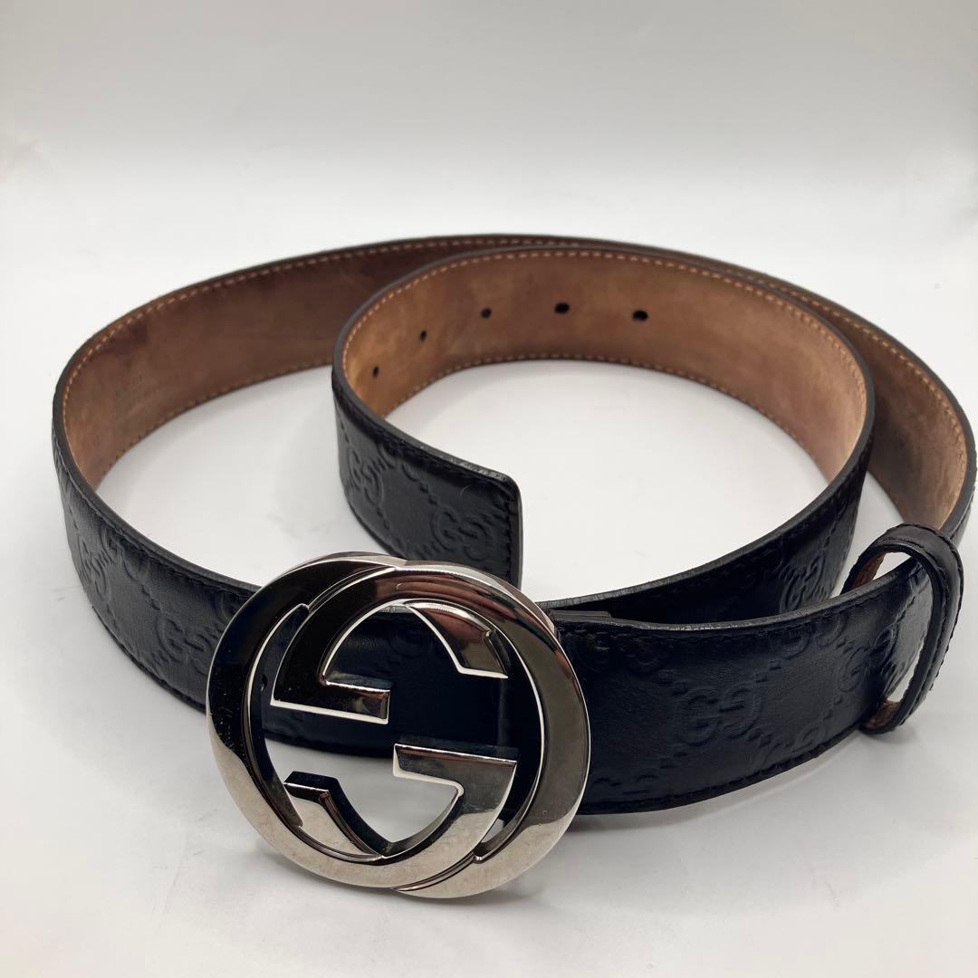 ☆美品☆ GUCCI ベルト インターロッキング GGシマ ブラウン レザー