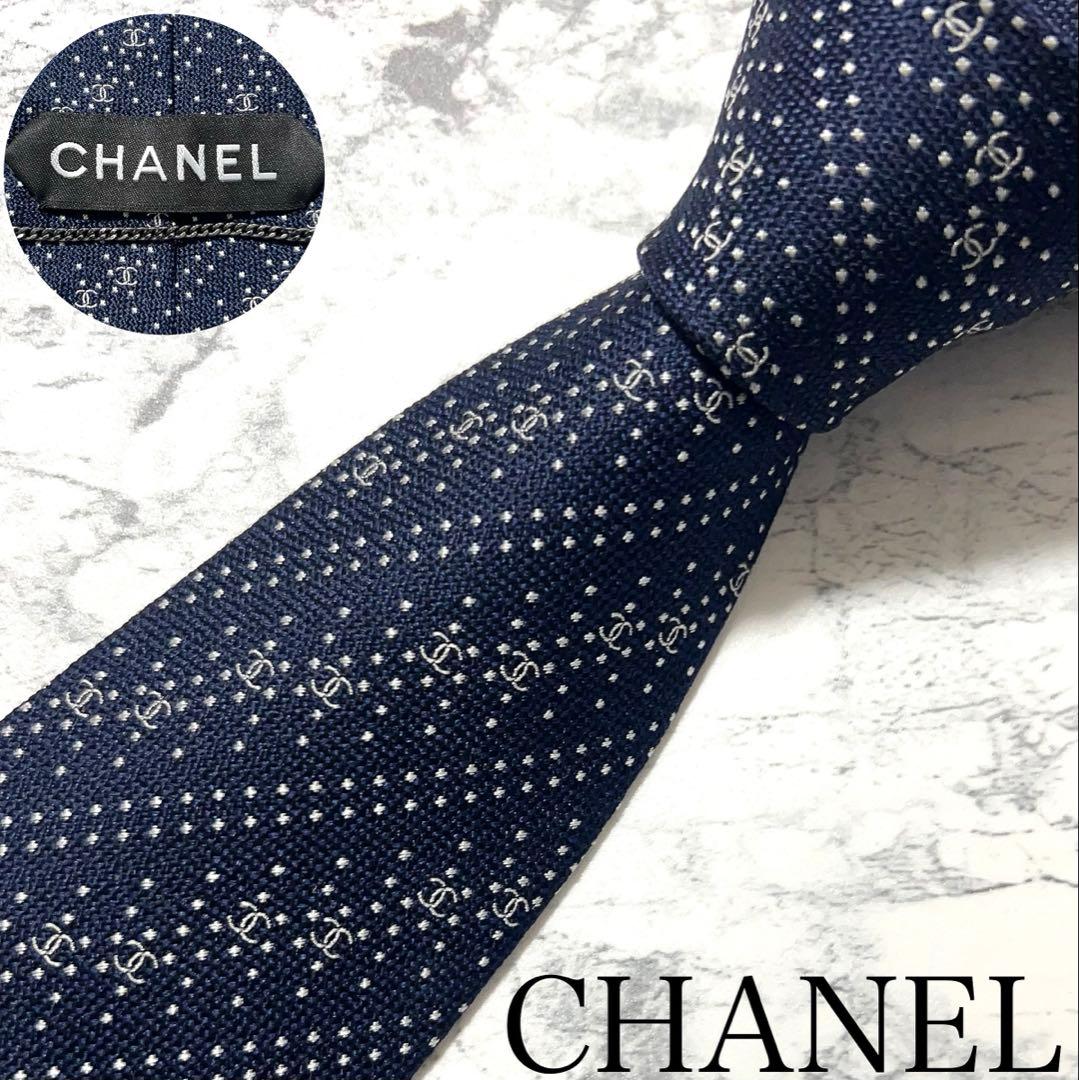 CHANEL ハイブランド ネクタイ ココマーク総柄 ジャガード
