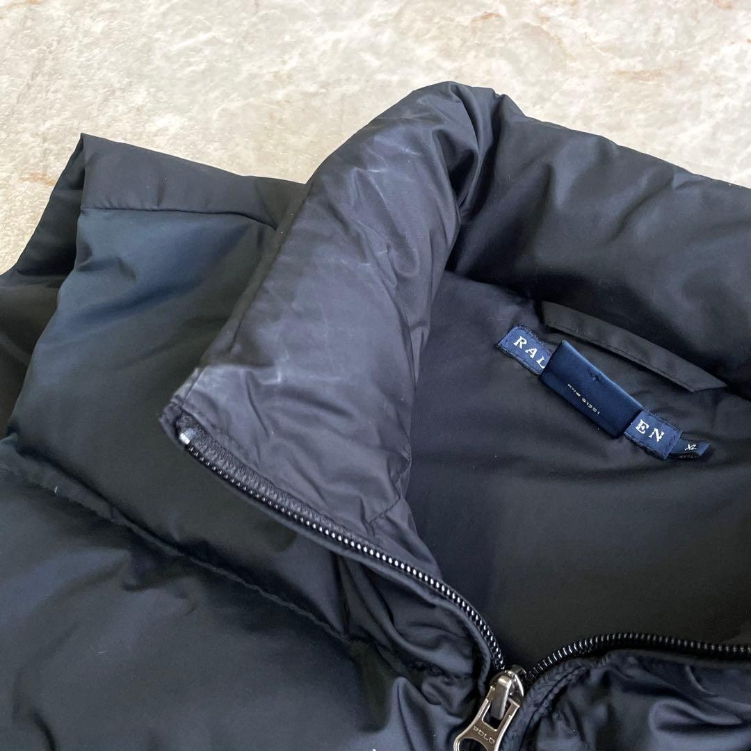 RALPH LAUREN 保温性 ロゴ刺繍 ダブルジップ ダウンベスト 黒 XL