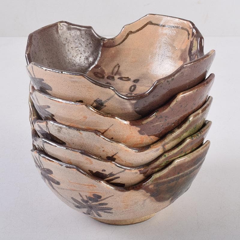 和食器　瀬戸織部　鳴海織部　加藤作助作　割山椒向付　五客　時代箱付　VR9005