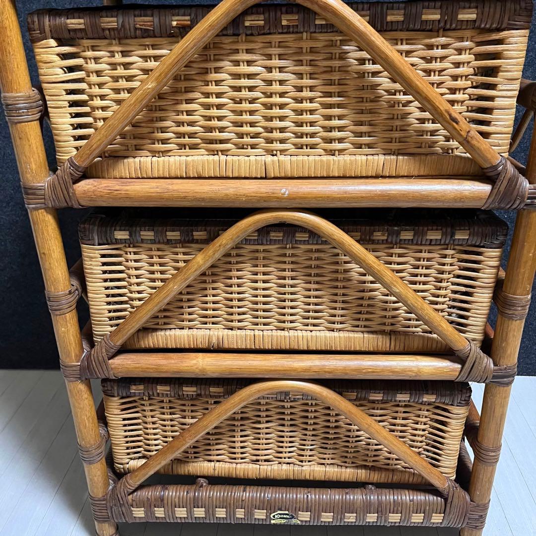 kazama ラタン　籐　ラタンラック　収納ラック　引き出し　3段　インドネシア