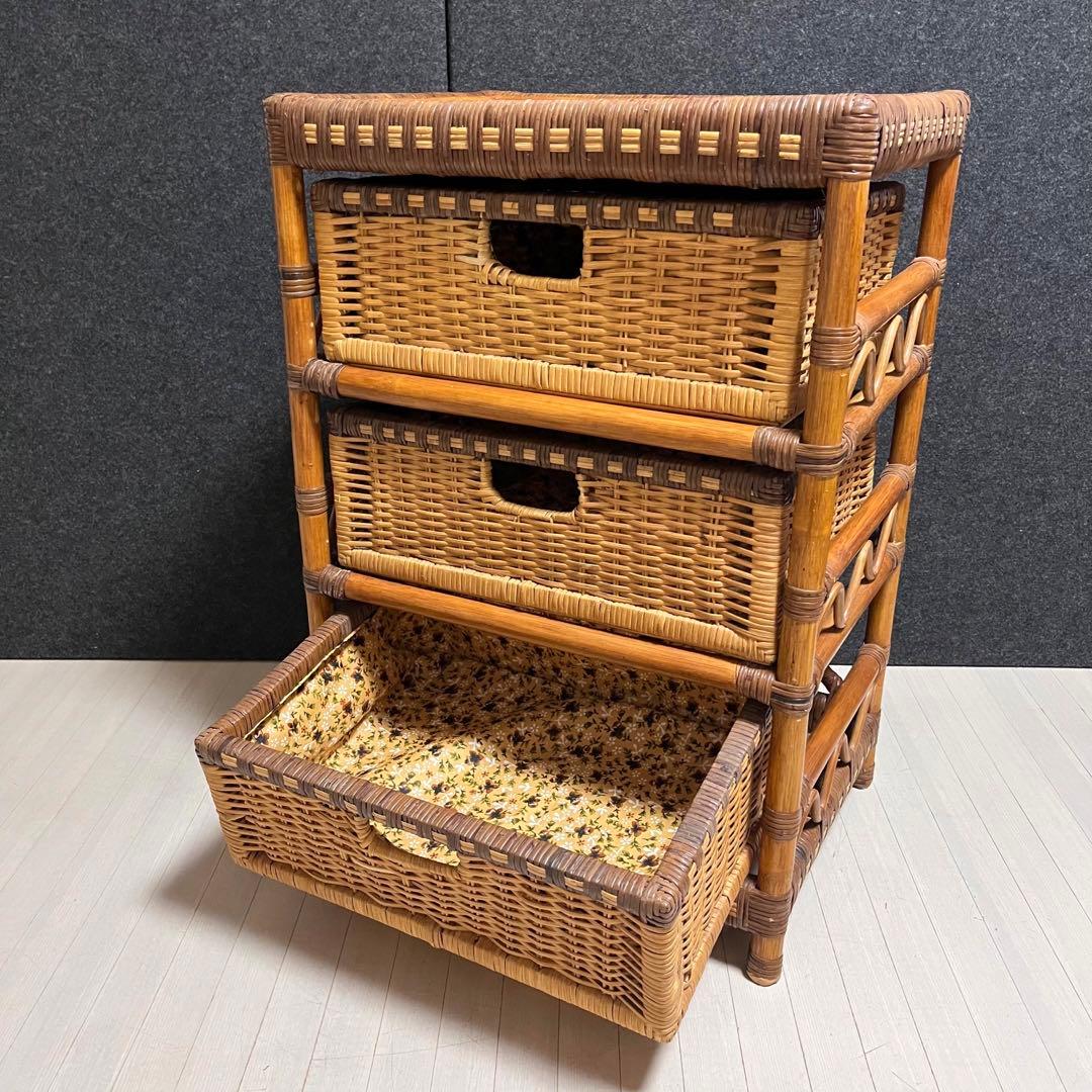 kazama ラタン　籐　ラタンラック　収納ラック　引き出し　3段　インドネシア