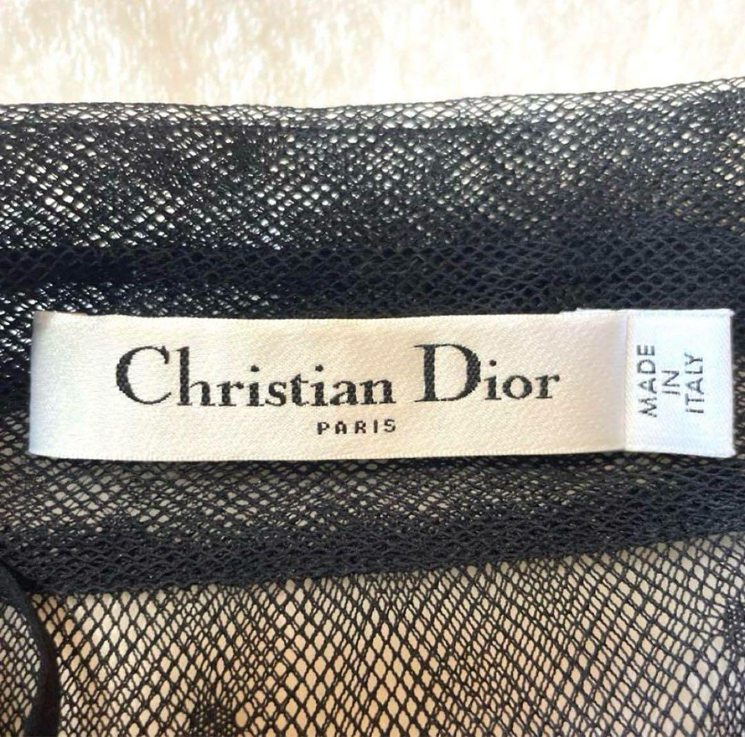 cn★【極美品】ディオール シャツブラウス 半袖 ドット ブラック