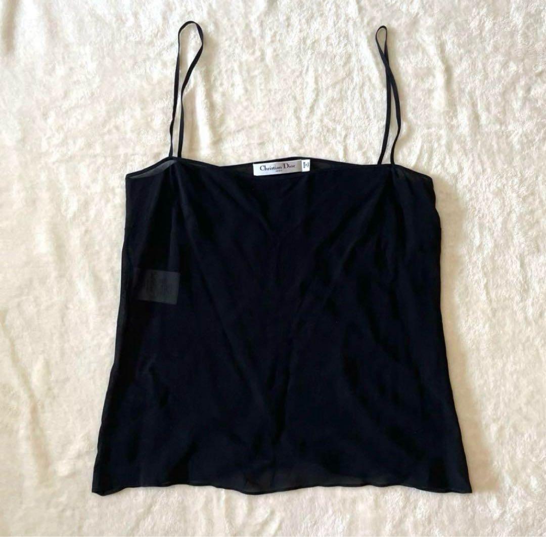 cn★【極美品】ディオール シャツブラウス 半袖 ドット ブラック